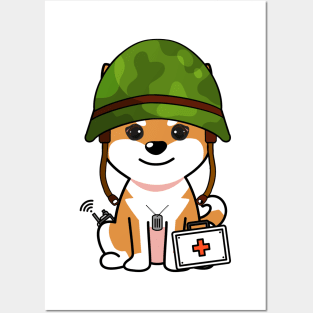 Cute orange dog is an army medic Posters and Art